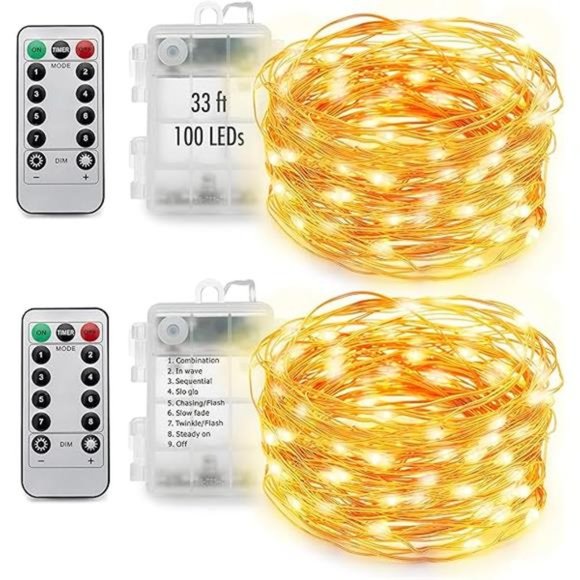 33ft 100 LED Outdoor Fairy Lights, Timer Battery Operated Twinkle Lights - Picture 4 of 7